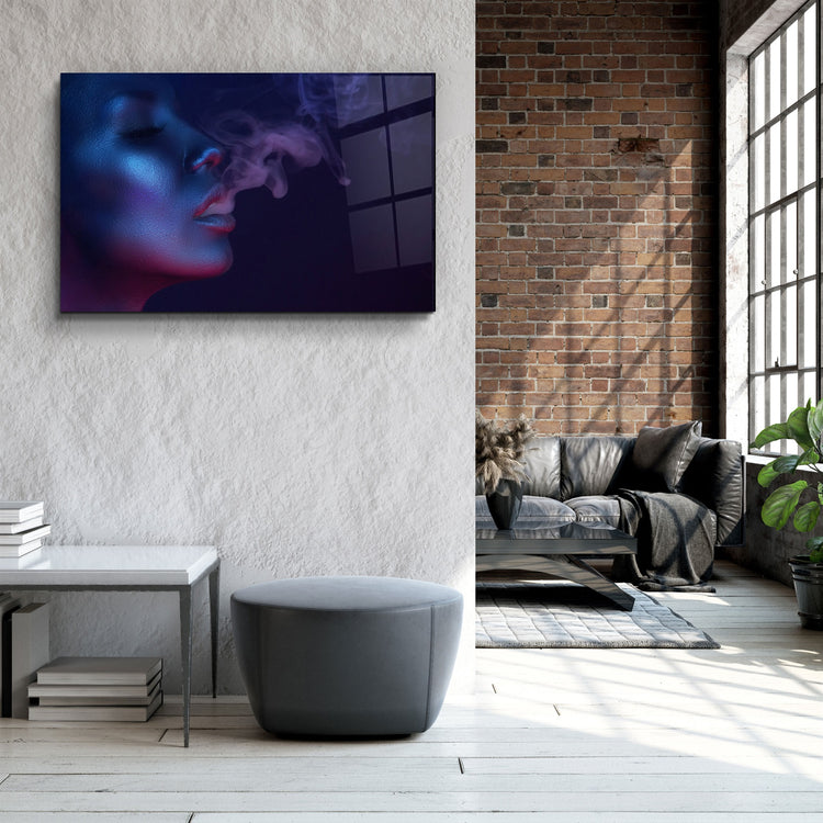 ・"Smoke and Woman"・Glass Wall Art | Artdesigna Glass Printing Wall Arts.