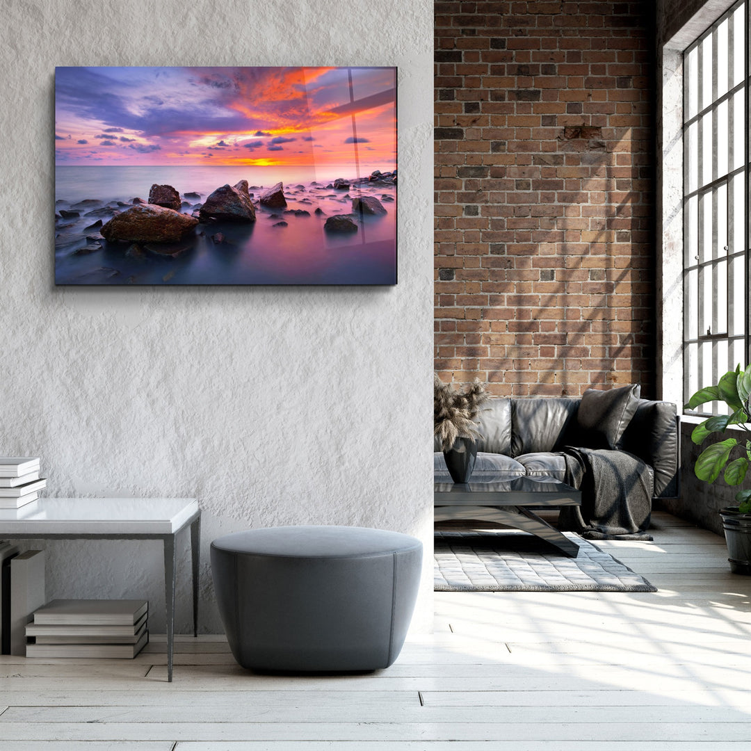 ・"Sunset at Sea"・Glass Wall Art | Artdesigna Glass Printing Wall Arts.