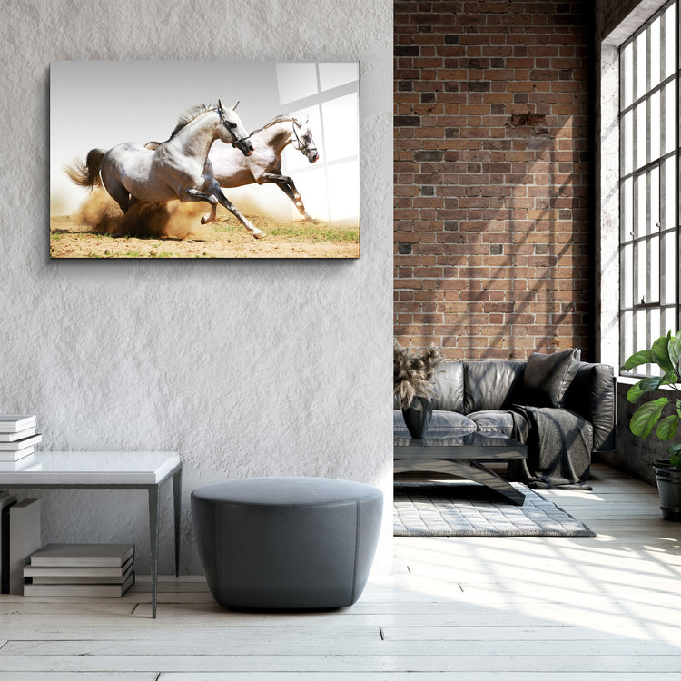 ・"Running Horses"・Glass Wall Art | Artdesigna Glass Printing Wall Arts.