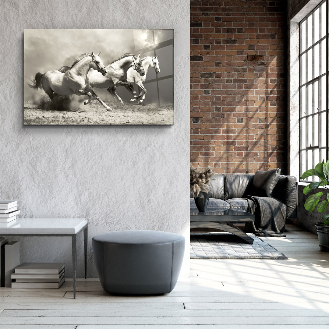 ・"Running Horses"・Glass Wall Art | Artdesigna Glass Printing Wall Arts.