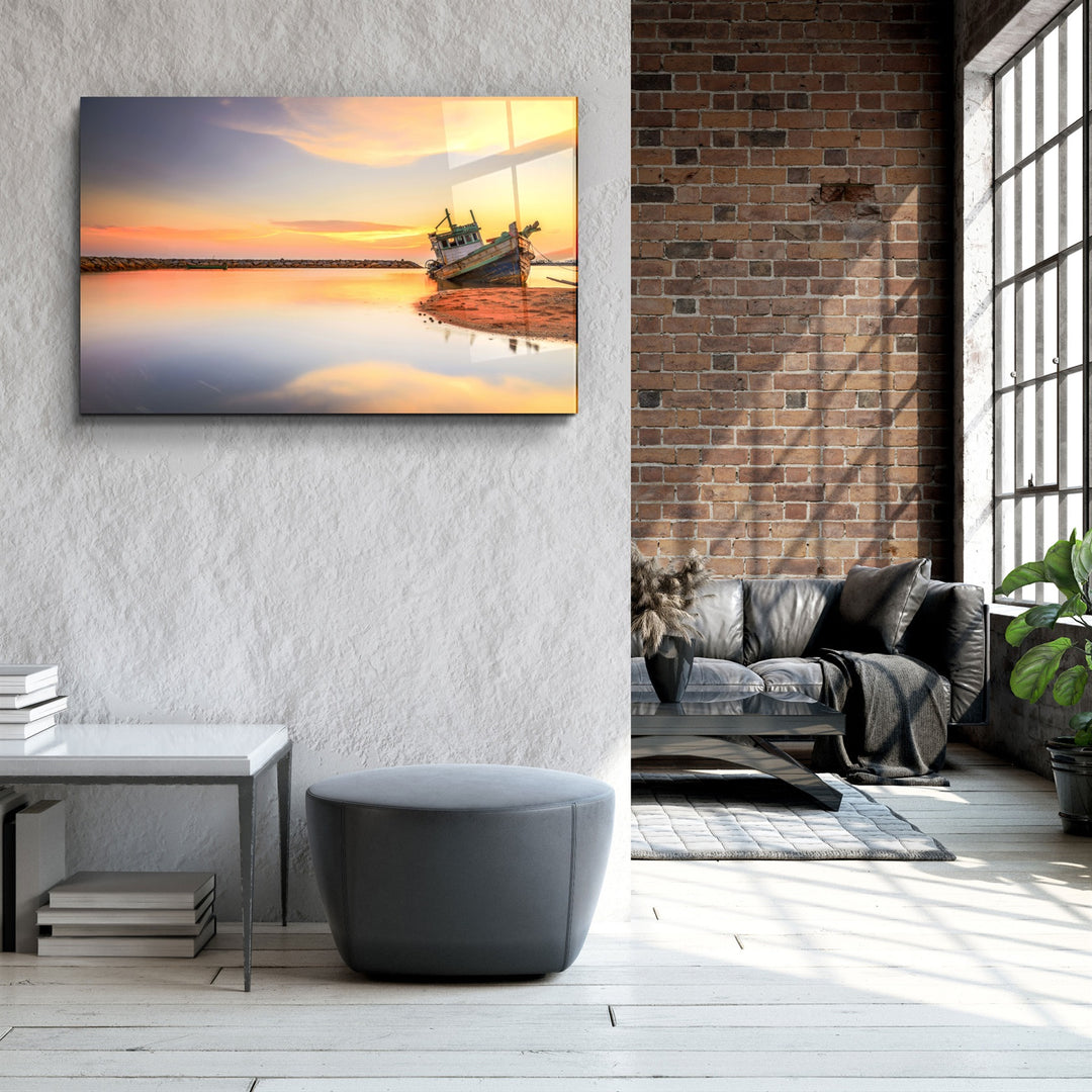 ・"Ship on the Beach"・Glass Wall Art | Artdesigna Glass Printing Wall Arts.