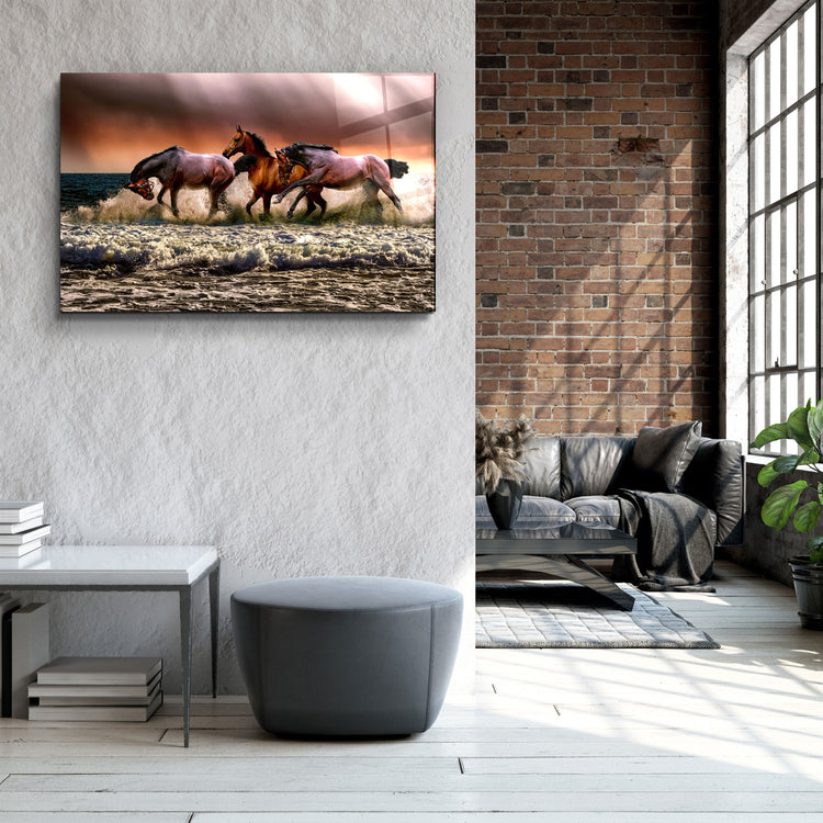 ・"Horses"・Glass Wall Art | Artdesigna Glass Printing Wall Arts.