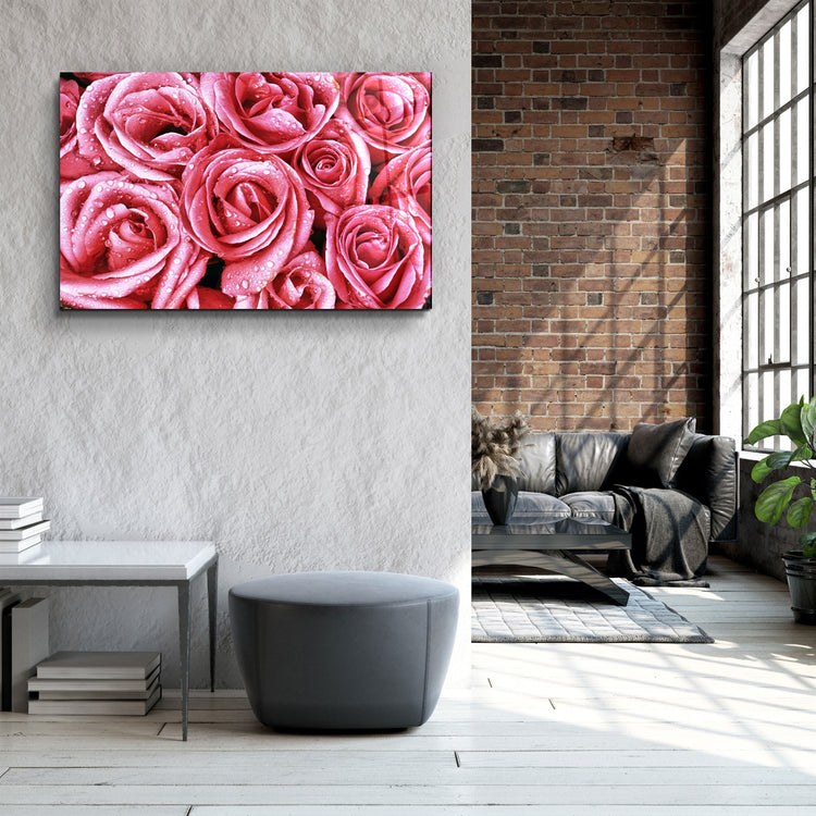 ・"Pink Rose"・Glass Wall Art | Artdesigna Glass Printing Wall Arts.