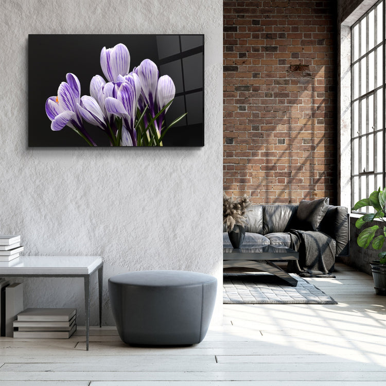 ・"Purple Flowers"・Glass Wall Art | Artdesigna Glass Printing Wall Arts.