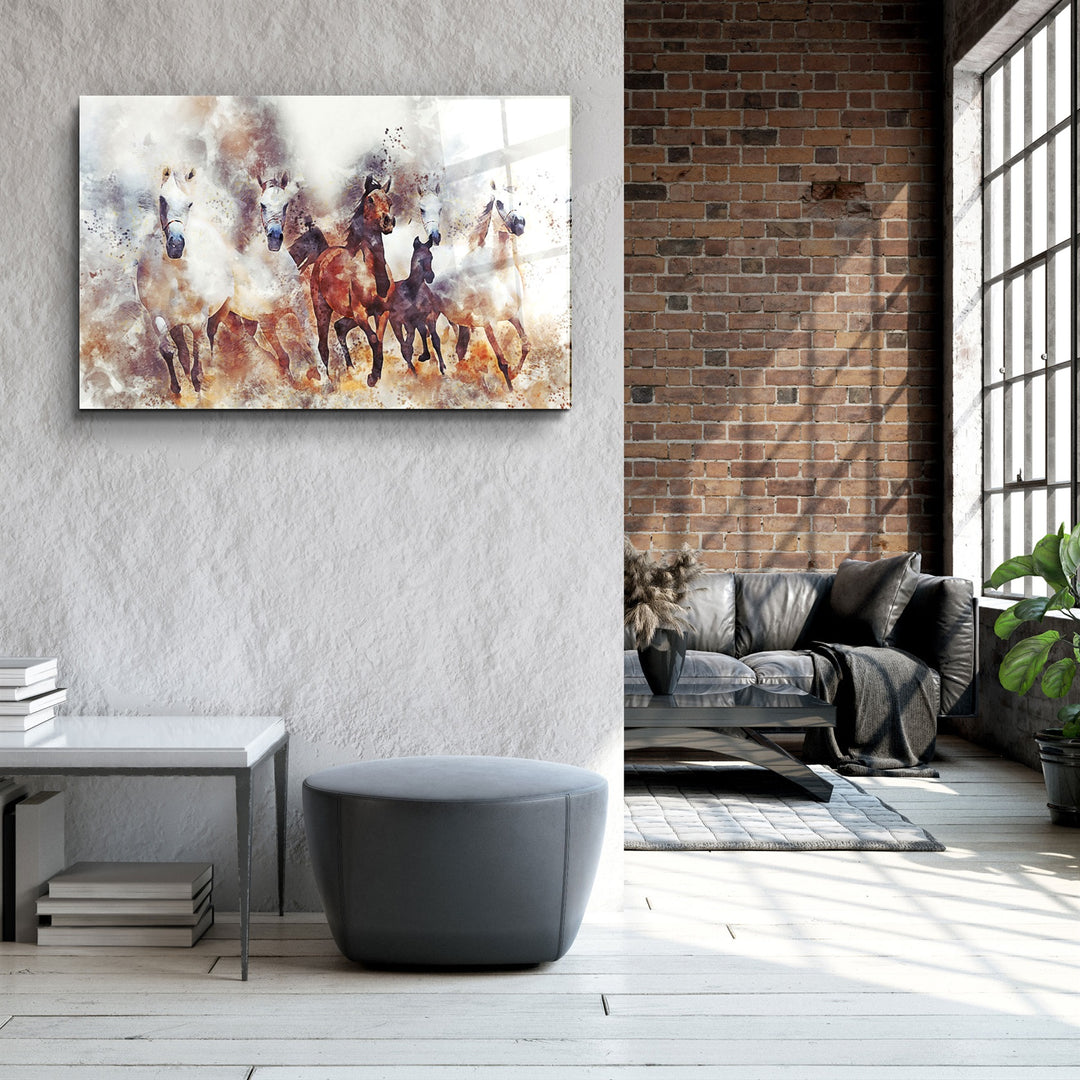 ・"Running Horses"・Glass Wall Art | Artdesigna Glass Printing Wall Arts.