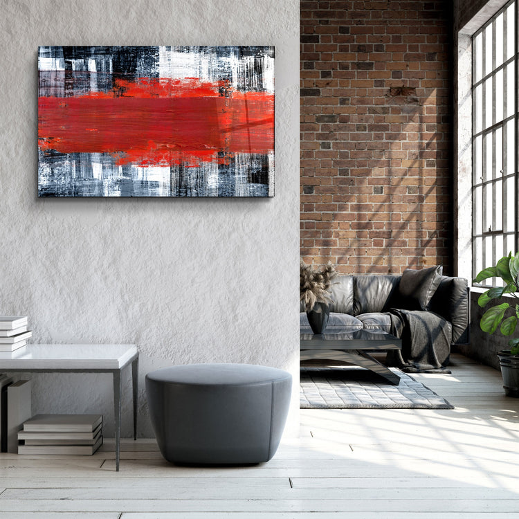 ・"Red Thick Line"・Glass Wall Art | Artdesigna Glass Printing Wall Arts.