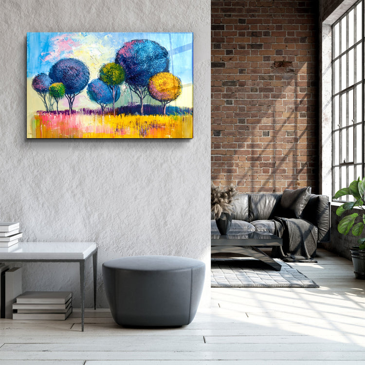 ・"Pompom Trees"・Glass Wall Art | Artdesigna Glass Printing Wall Arts.