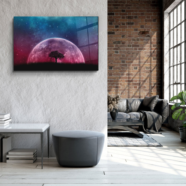 ・"PinkMoon"・Glass Wall Art | Artdesigna Glass Printing Wall Arts.