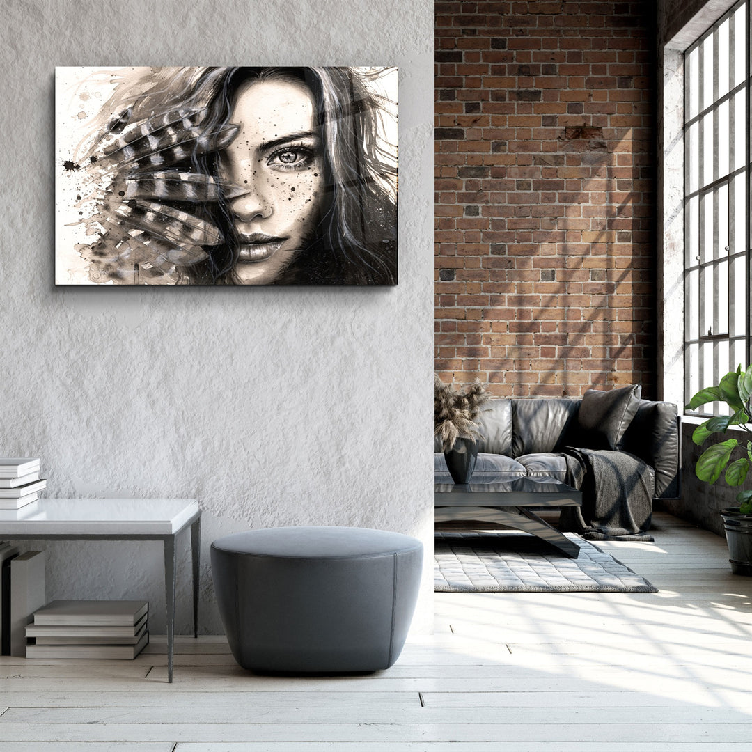 ・"Hiding Woman"・Glass Wall Art | Artdesigna Glass Printing Wall Arts.