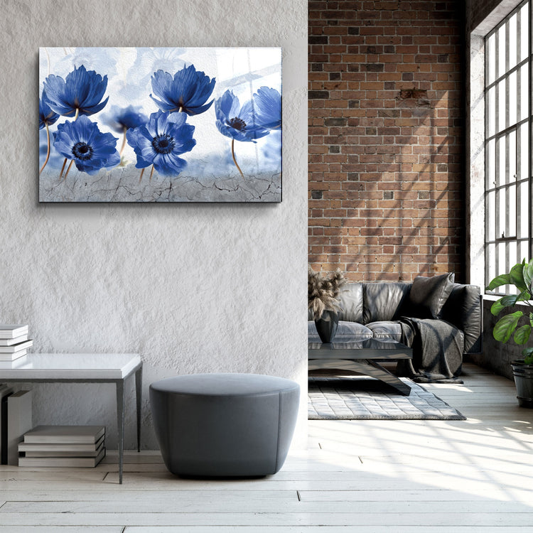 ・"Blue Flowers"・Glass Wall Art | Artdesigna Glass Printing Wall Arts.