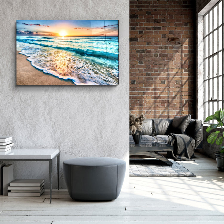 ・"Ocean and Sunset"・Glass Wall Art | Artdesigna Glass Printing Wall Arts.