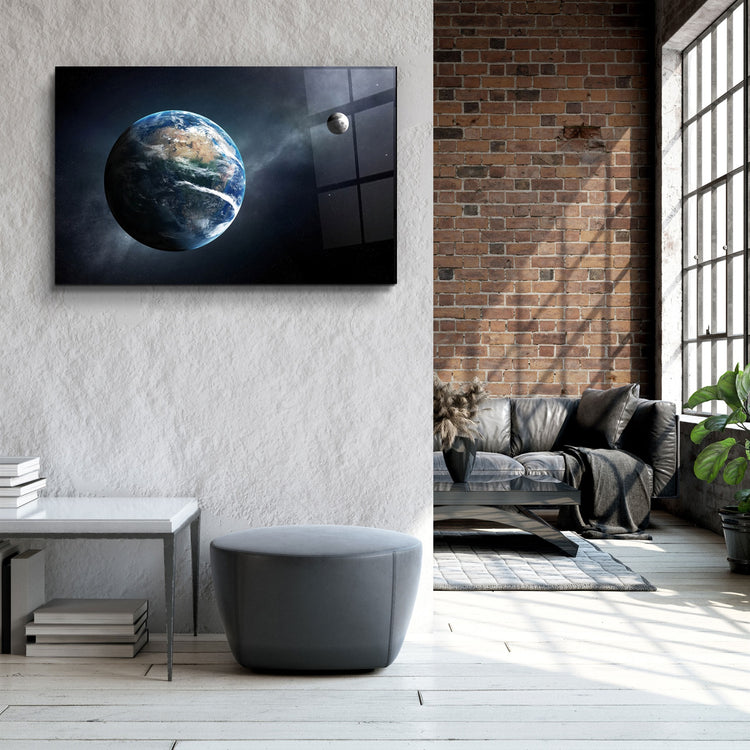 ・"World & Moon"・Glass Wall Art | Artdesigna Glass Printing Wall Arts.