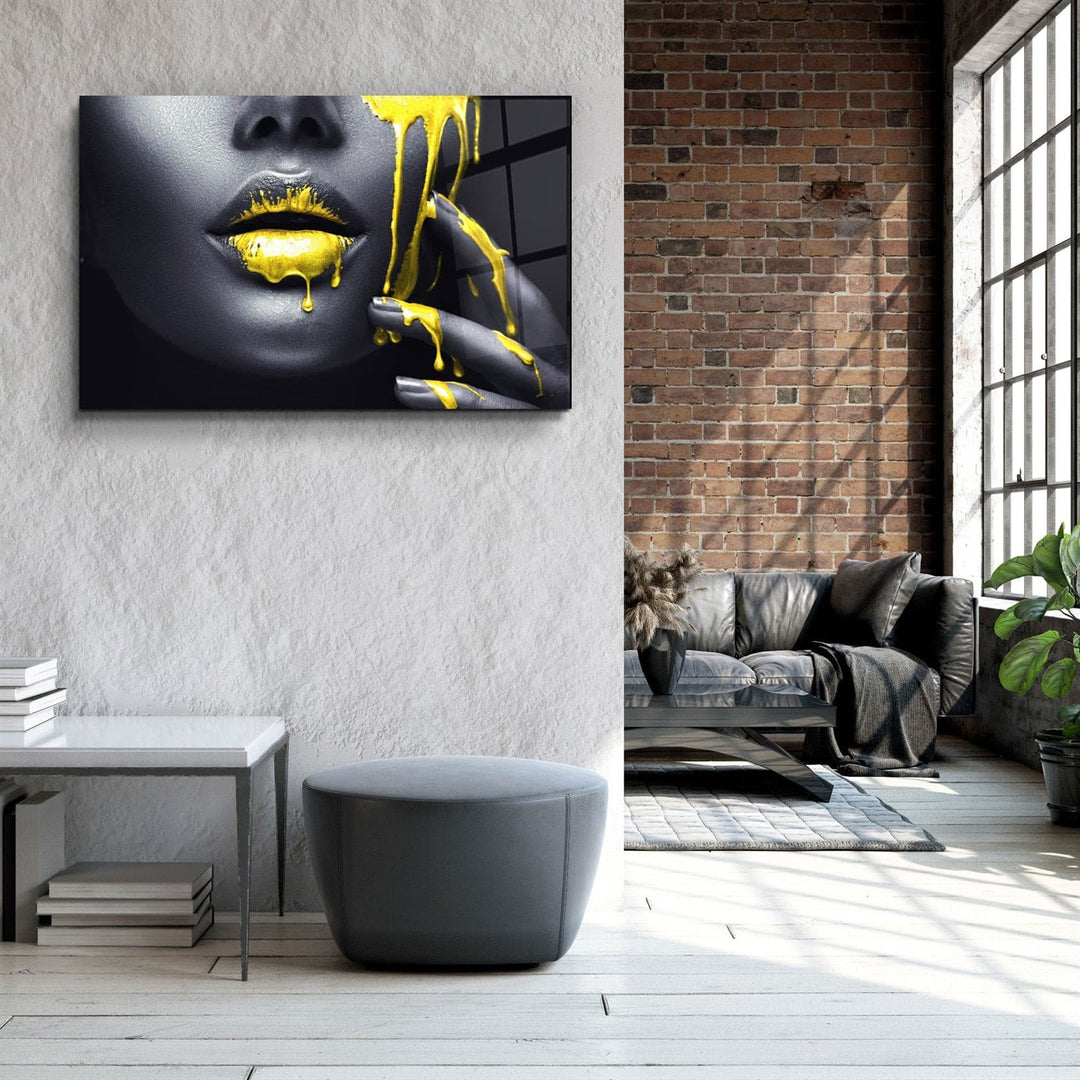 ・"Yellow Lips V2"・Glass Wall Art | Artdesigna Glass Printing Wall Arts.