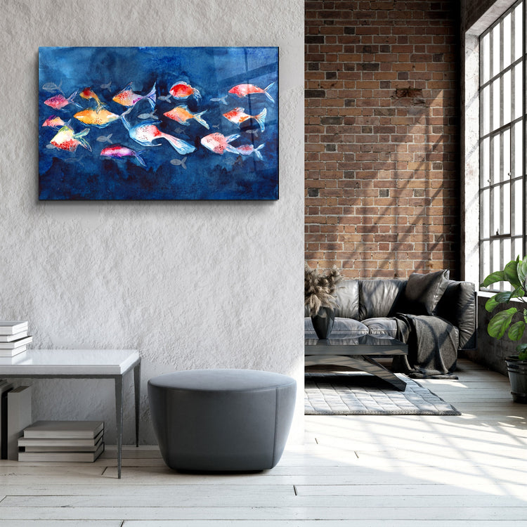 ・"School of Fish"・Glass Wall Art | Artdesigna Glass Printing Wall Arts.