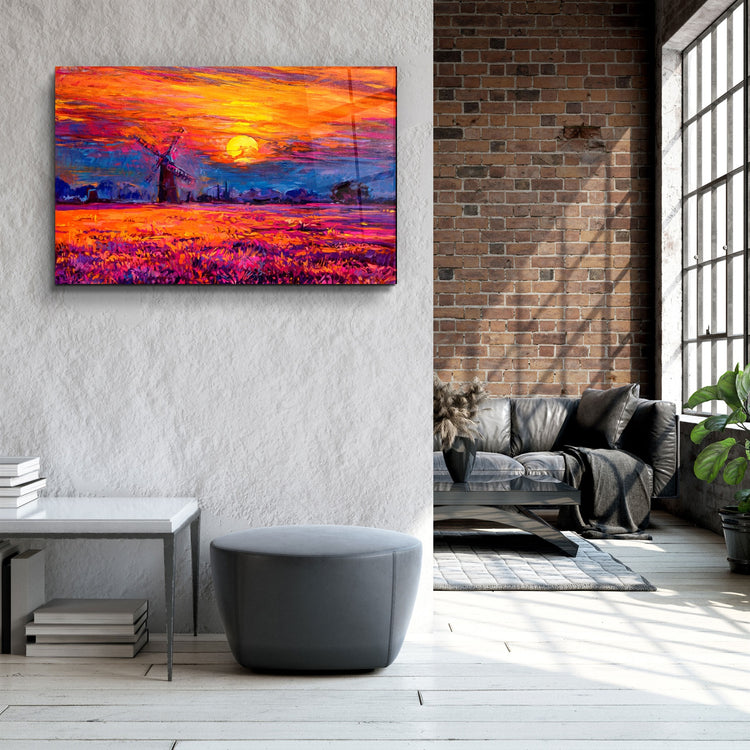 ・"Windmill and Sun"・Glass Wall Art | Artdesigna Glass Printing Wall Arts.