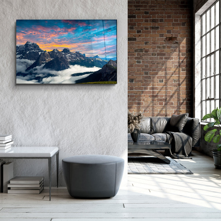 ・"Mountains and Clouds"・Glass Wall Art | Artdesigna Glass Printing Wall Arts.