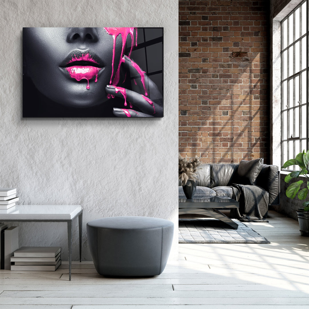 ・"Pink Lips V2"・Glass Wall Art | Artdesigna Glass Printing Wall Arts.