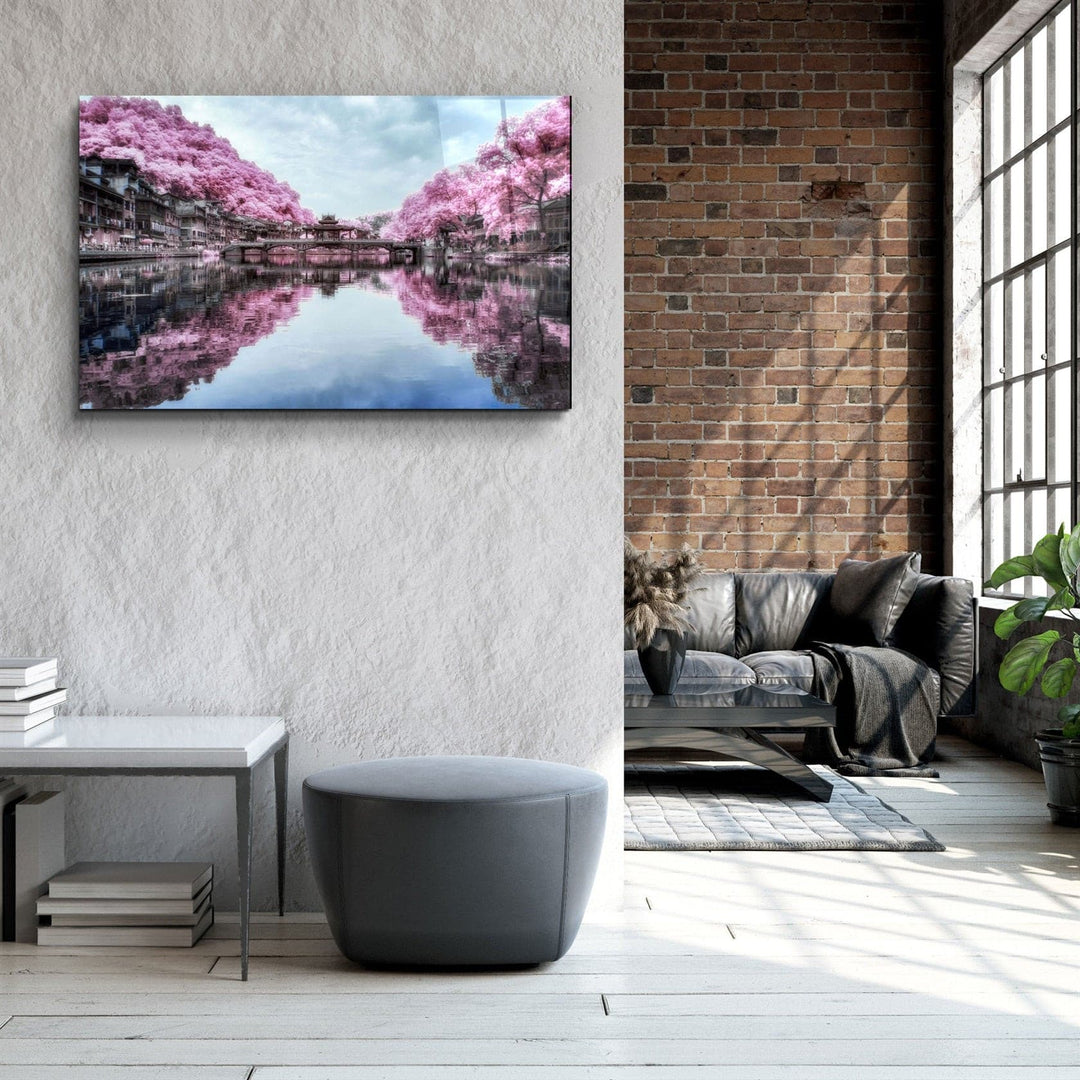 ・"Pink Trees Reflection"・Glass Wall Art | Artdesigna Glass Printing Wall Arts.