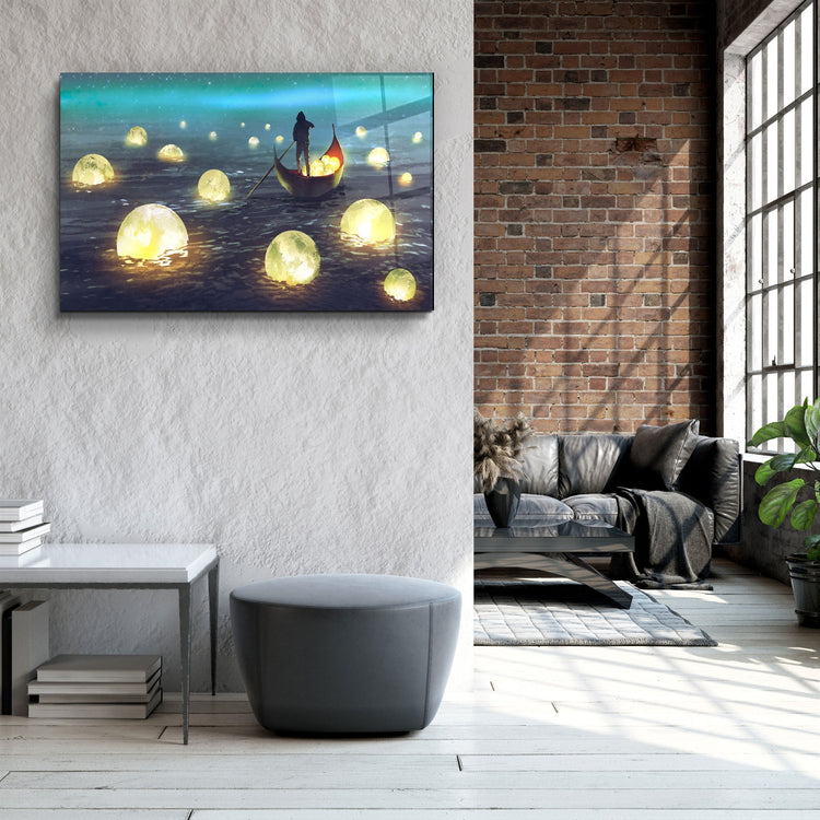 ・"Lights on the Sea"・Glass Wall Art | Artdesigna Glass Printing Wall Arts.