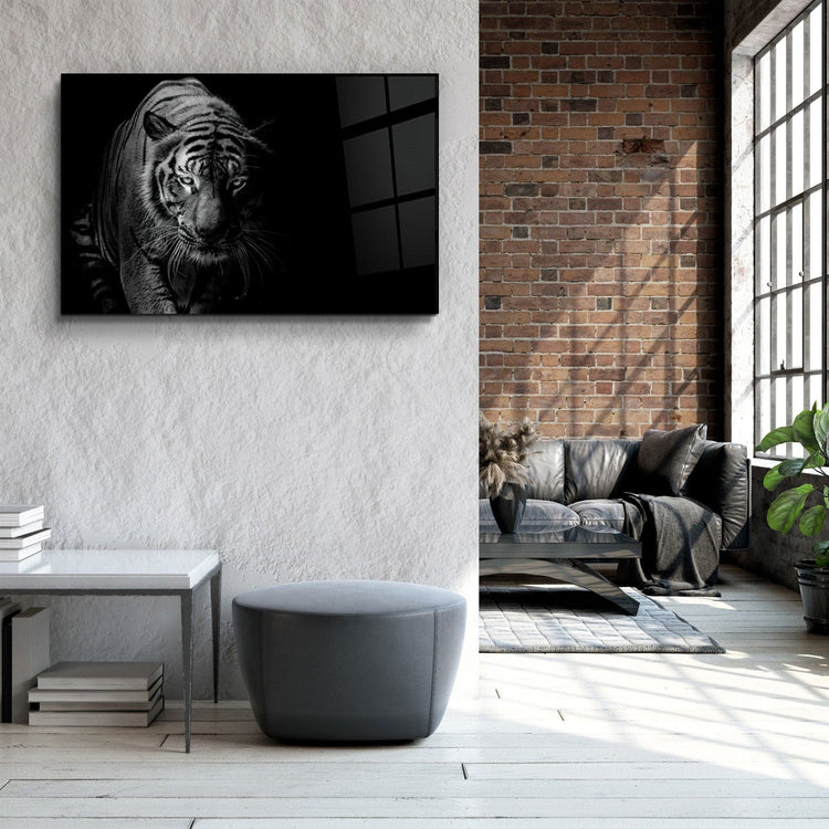 ・"Tiger in the Black"・Glass Wall Art | Artdesigna Glass Printing Wall Arts.