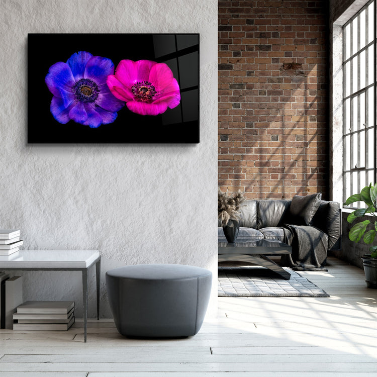 ・"Blue and Pink Flowers"・Glass Wall Art | Artdesigna Glass Printing Wall Arts.