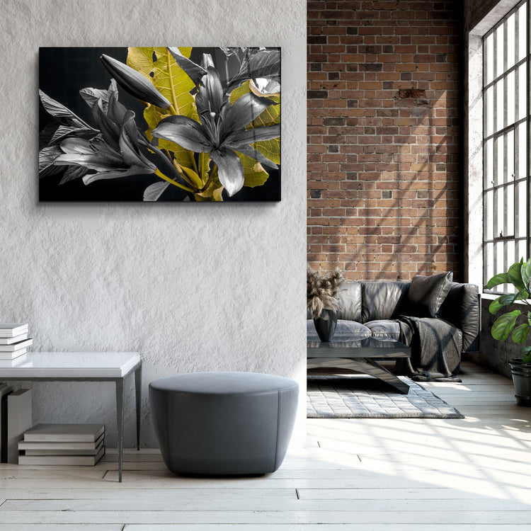 ・"Yellow and Black Flowers"・Glass Wall Art | Artdesigna Glass Printing Wall Arts.