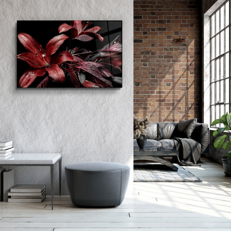 ・"Red and Black Flowers"・Glass Wall Art | Artdesigna Glass Printing Wall Arts.