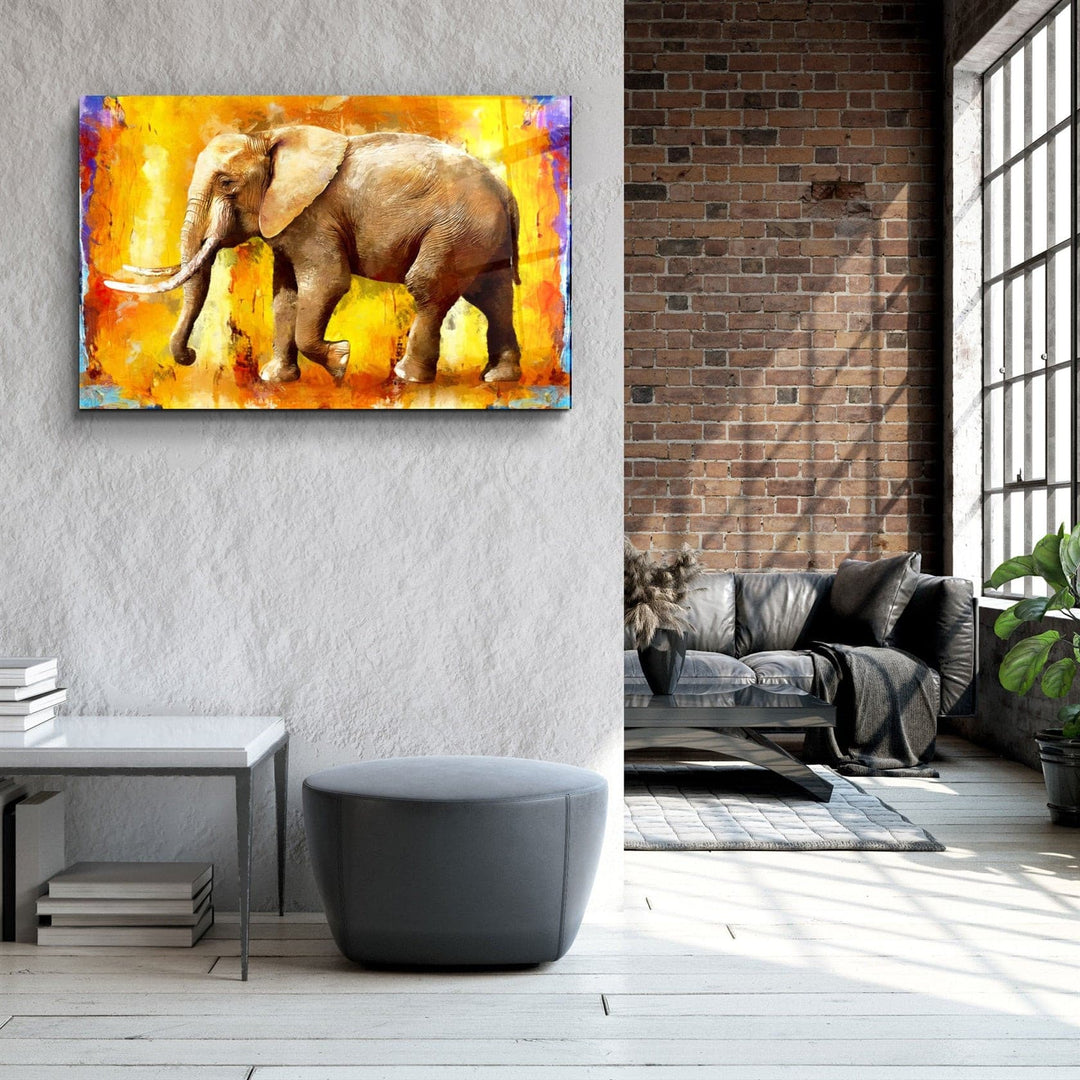 ・"Elephant Yellow"・Glass Wall Art | Artdesigna Glass Printing Wall Arts.