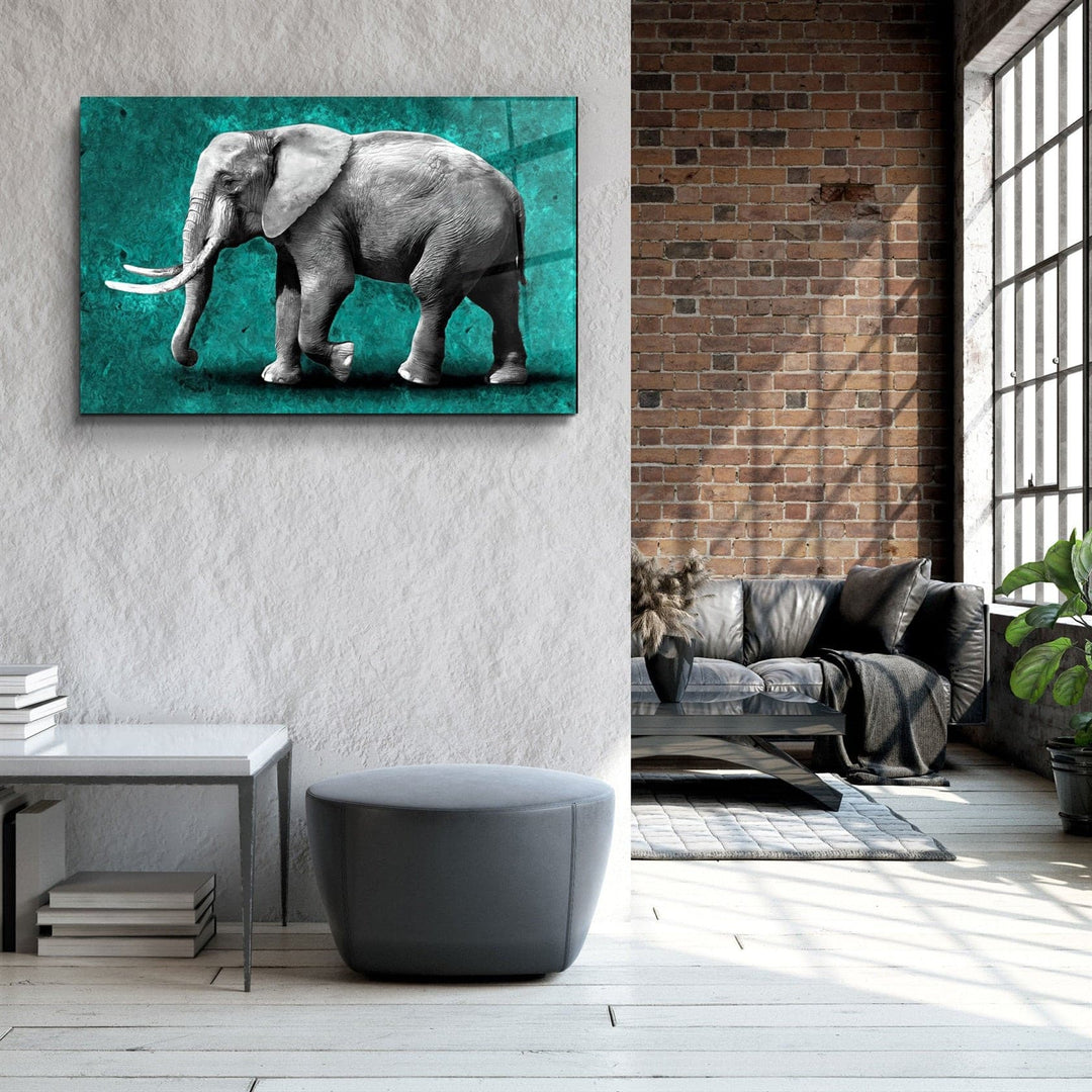 ・"Elephant Green"・Glass Wall Art | Artdesigna Glass Printing Wall Arts.