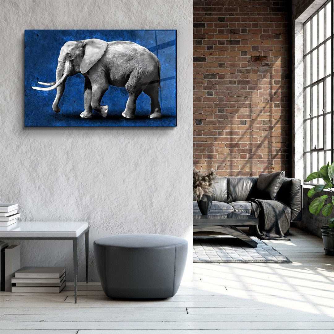 ・"Elephant Blue"・Glass Wall Art | Artdesigna Glass Printing Wall Arts.