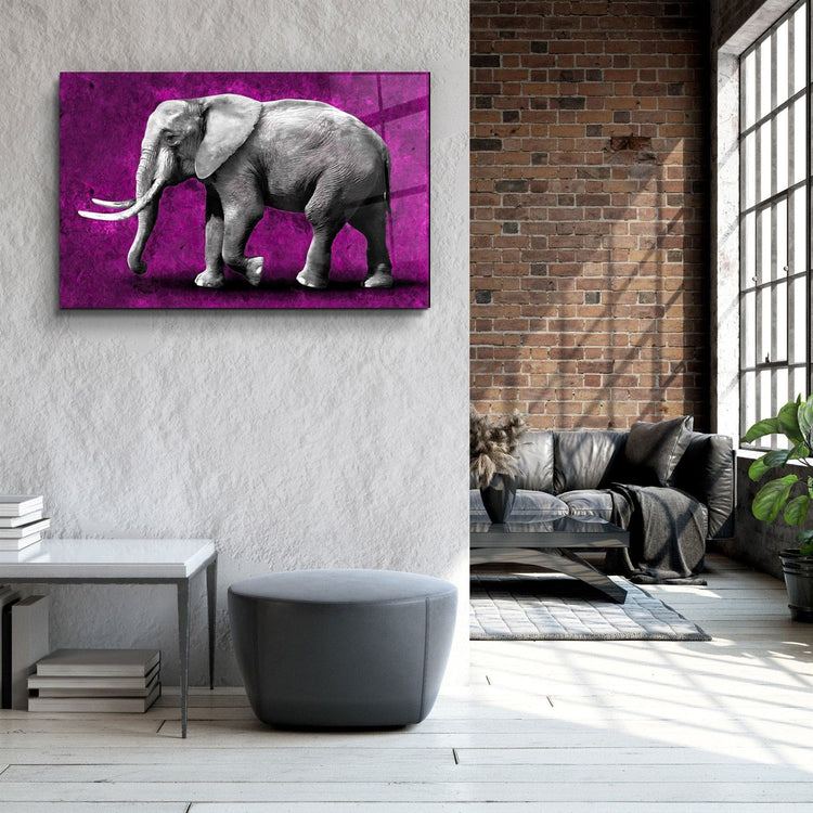 ・"Elephant Purple"・Glass Wall Art | Artdesigna Glass Printing Wall Arts.