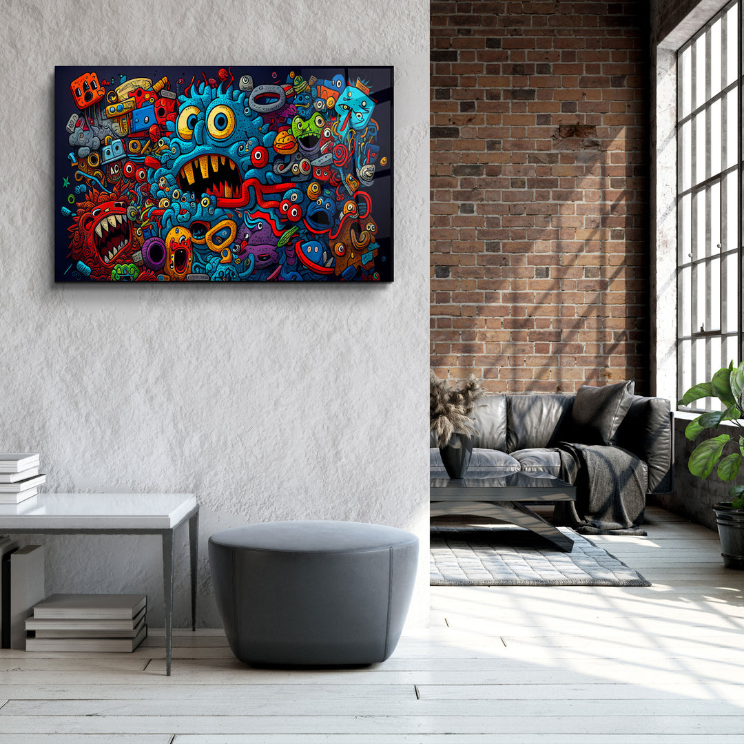 ・"Graffiti Monsters"・Glass Wall Art