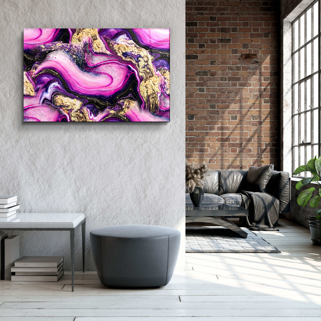 ・"Marble Collection H14 - PinkPurple"・Glass Wall Art