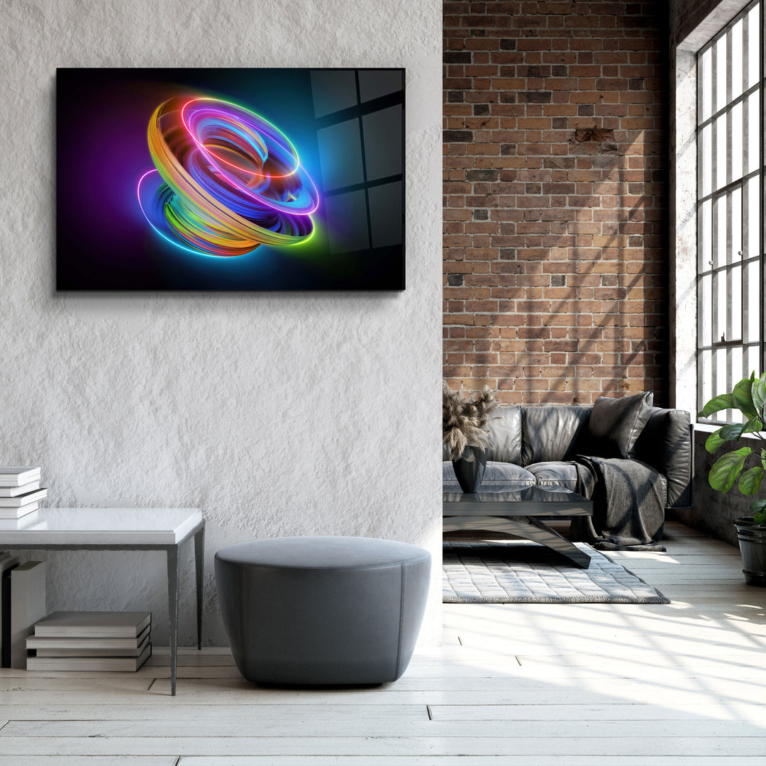 ・"Neon Lines 2"・Glass Wall Art