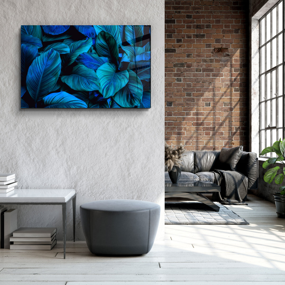 ・"Blue Leaves"・Glass Wall Art