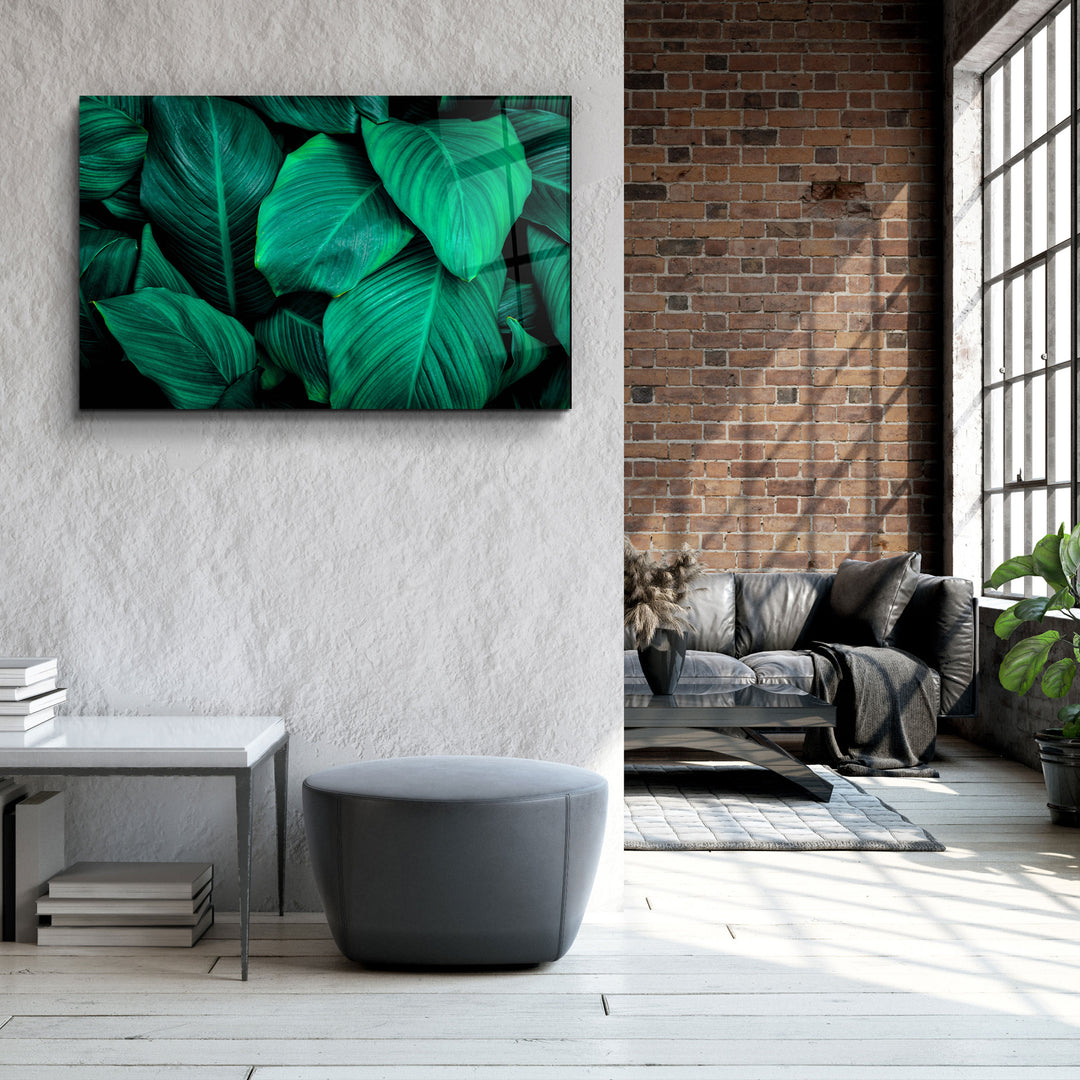 ・"Green Leaves"・Glass Wall Art