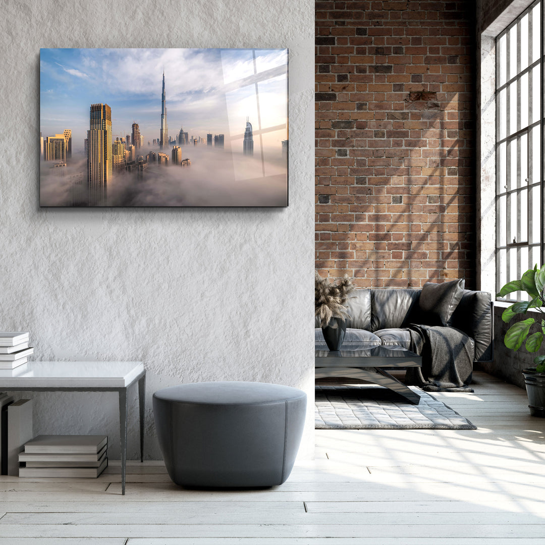 ・"Dubai Sykline Under Fog- UAE"・Glass Wall Art