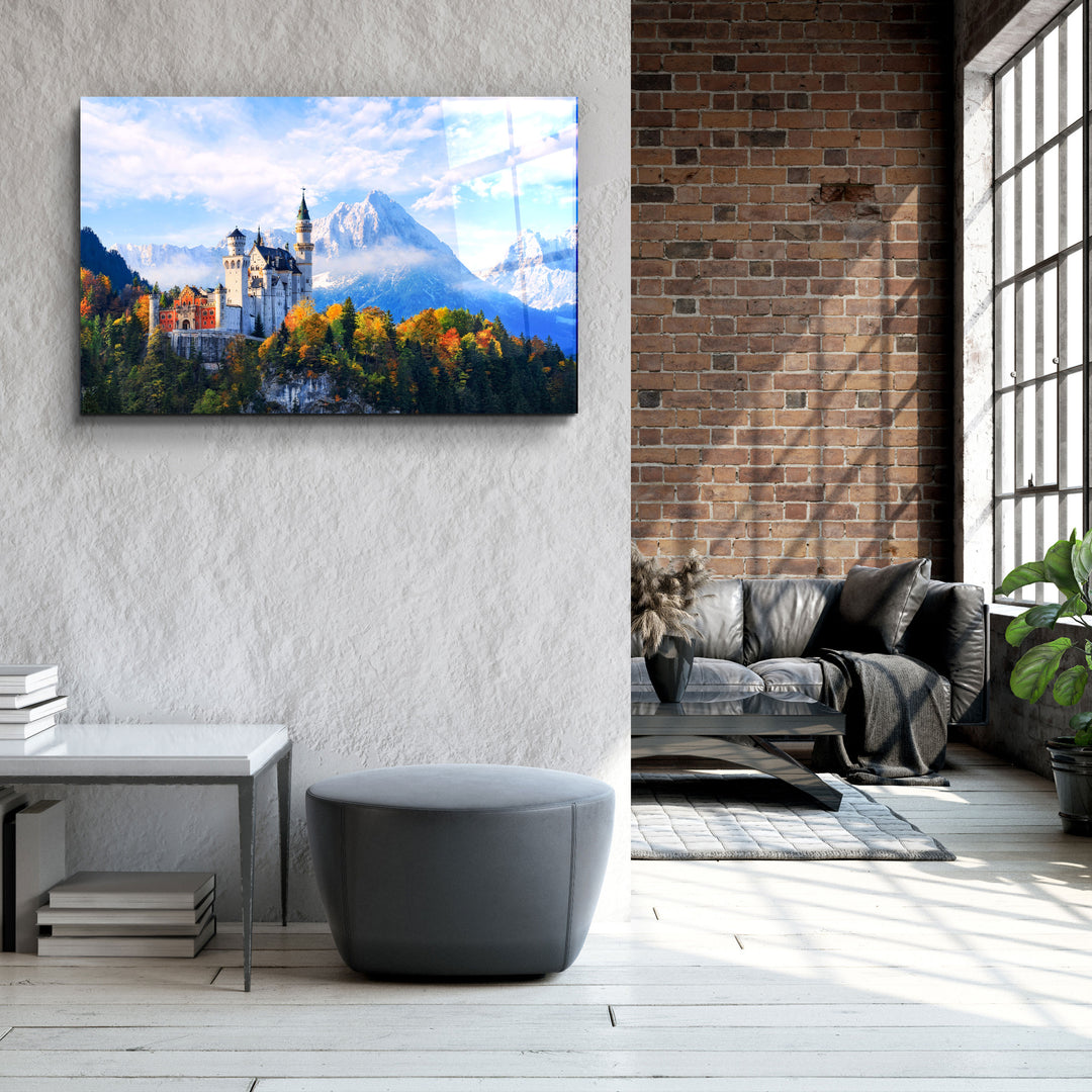 ・"Beautiful view of Neuschwanstein castle in the Bavarian Alps, Germany"・Glass Wall Art