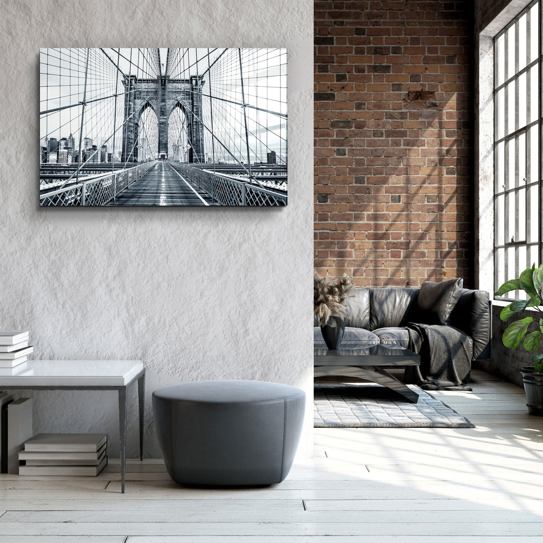 ・"Brooklyn Bridge Retro Gray"・Glass Wall Art | Artdesigna Glass Printing Wall Arts.