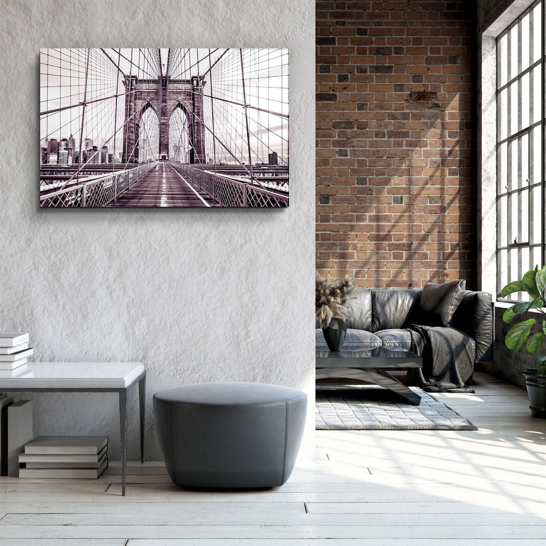 ・"Brooklyn Bridge Retro Bronze"・Glass Wall Art | Artdesigna Glass Printing Wall Arts.