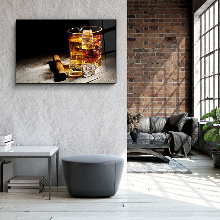 ・"Cigar, Whiskey, Ice"・Glass Wall Art | Artdesigna Glass Printing Wall Arts.