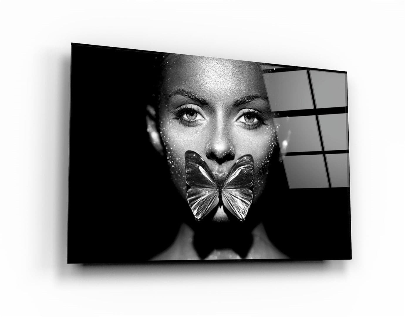 ・"Shiny Butterfly and Face"・Glass Wall Art | Artdesigna Glass Printing Wall Arts.