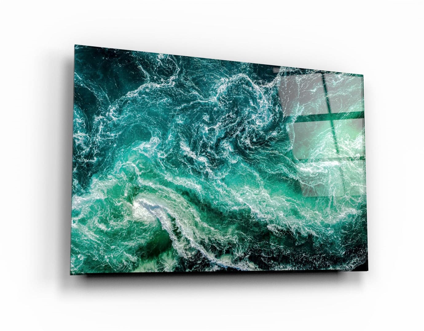・"Green Waves"・Glass Wall Art | Artdesigna Glass Printing Wall Arts.