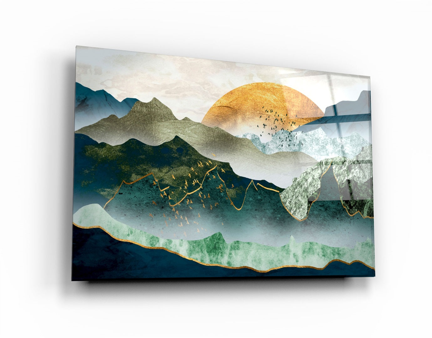 ・"Abstract Birds and Sunset"・Glass Wall Art | Artdesigna Glass Printing Wall Arts.