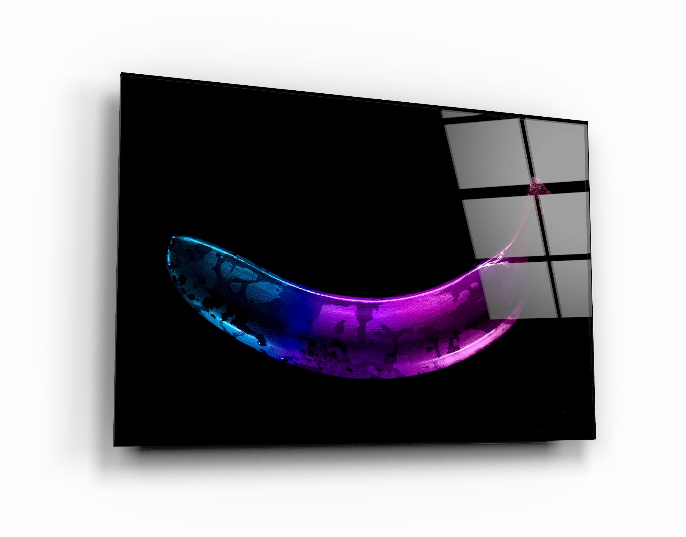 ・"Abstract Blue and Purple Banana"・Glass Wall Art | Artdesigna Glass Printing Wall Arts.