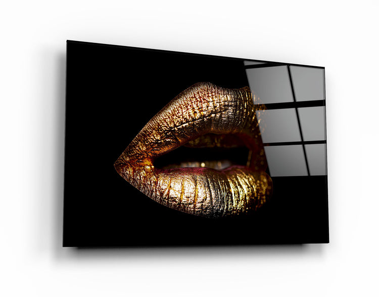 ・"Golden Lips"・Glass Wall Art | Artdesigna Glass Printing Wall Arts.