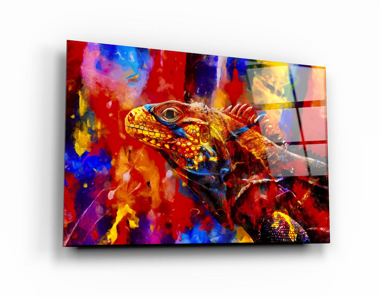 ・"Abstract Colorful Iguana"・Glass Wall Art | Artdesigna Glass Printing Wall Arts.