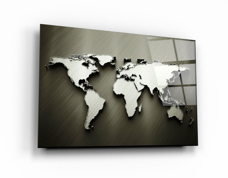 ・"Metallic World Map"・Glass Wall Art | Artdesigna Glass Printing Wall Arts.