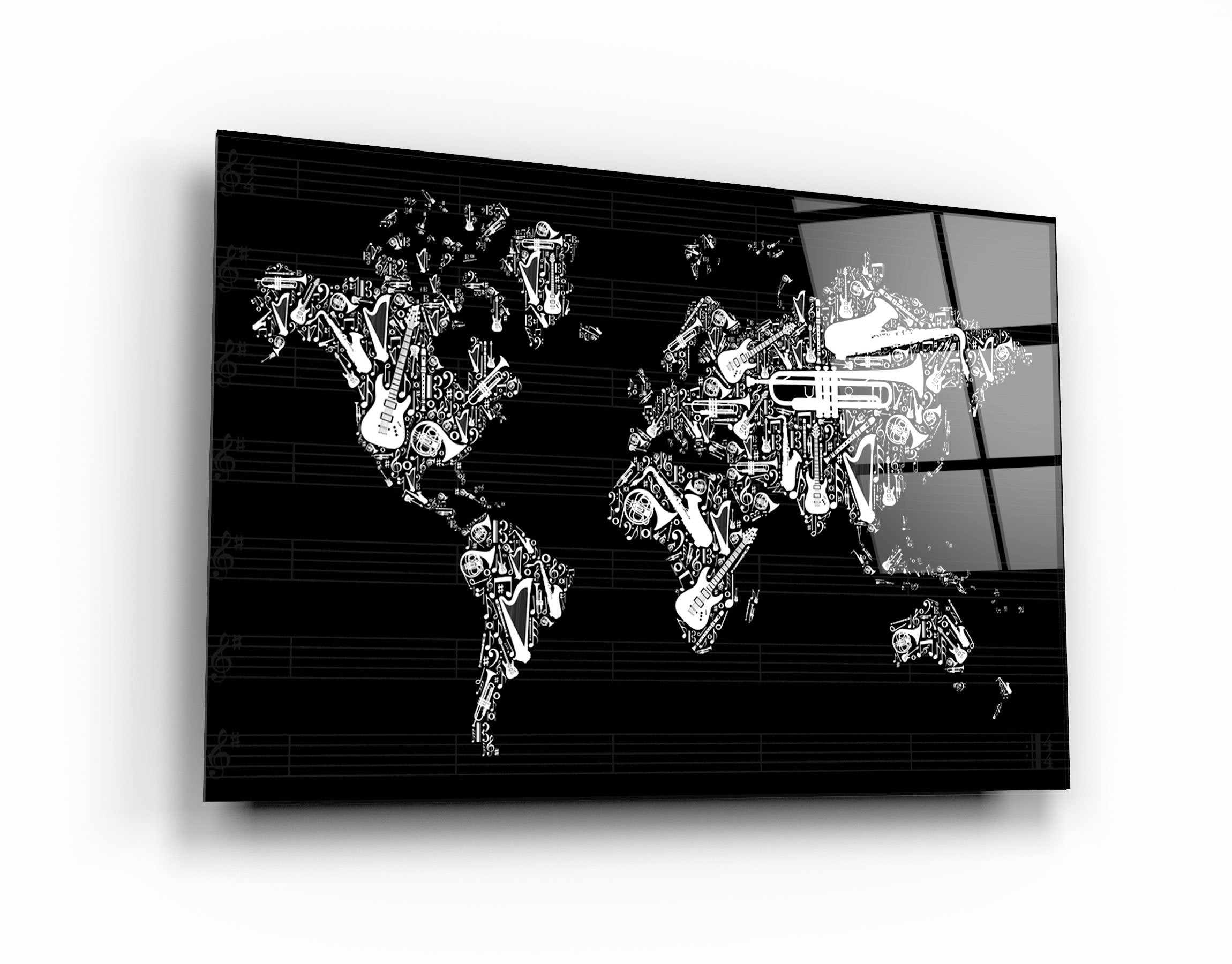 ・"Music World Map"・Glass Wall Art | Artdesigna Glass Printing Wall Arts.