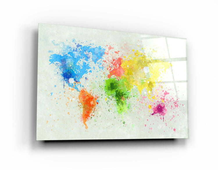 ・"Rainbow World Map"・Glass Wall Art | Artdesigna Glass Printing Wall Arts.